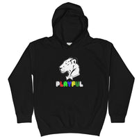 Playful Solid White Logo & Multicolored Kids Hoodie