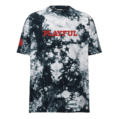 Playful Red Embroidered Oversized Tie-Dye Tee