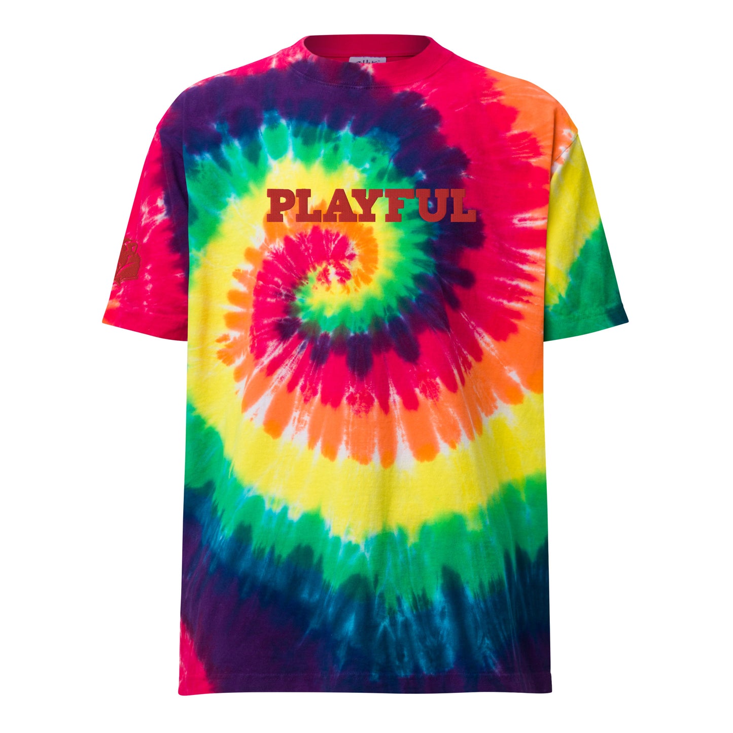 Playful Red Embroidered Oversized Tie-Dye Tee
