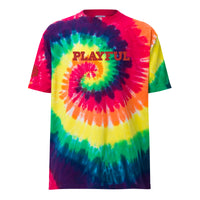 Playful Red Embroidered Oversized Tie-Dye Tee