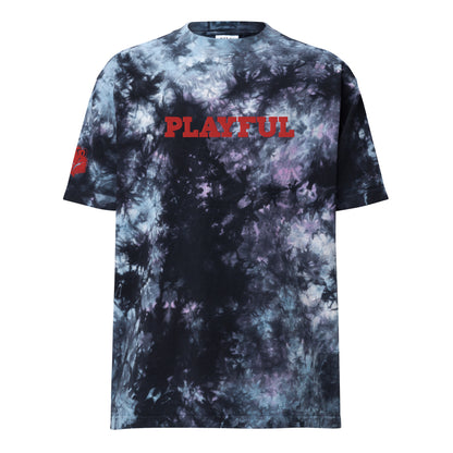 Playful Red Embroidered Oversized Tie-Dye Tee