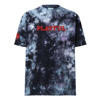 Playful Red Embroidered Oversized Tie-Dye Tee