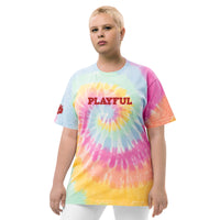 Playful Red Embroidered Oversized Tie-Dye Tee