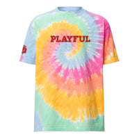Playful Red Embroidered Oversized Tie-Dye Tee