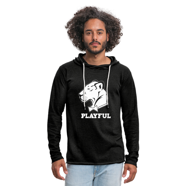 Playful Solid White Logo (Unisex) Lightweight Terry Hoodie - charcoal grey