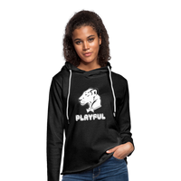 Playful Bubble White Logo (Unisex) Lightweight Terry Hoodie - charcoal grey