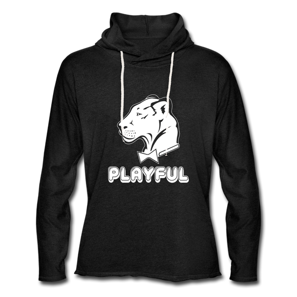 Playful Bubble White Logo (Unisex) Lightweight Terry Hoodie - charcoal grey