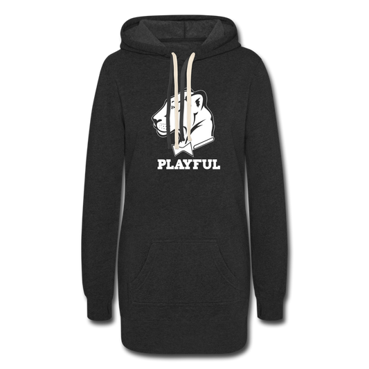 Playful Ladies Solid White Logo Hoodie Dress - heather black