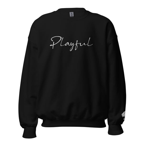 Playful White Embroidered Signature (Unisex) Sweatshirt