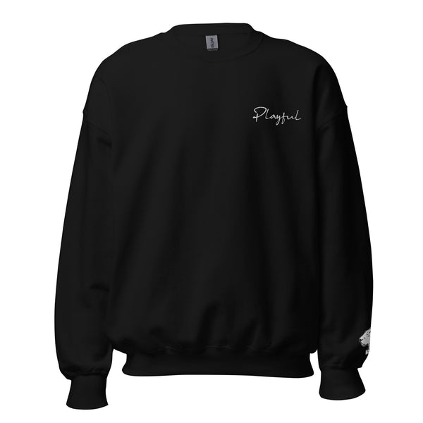 Playful White Embroidered Signnature (Unisex) Sweatshirt