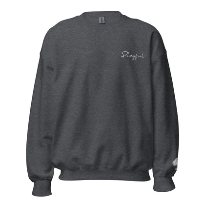 Playful White Embroidered Signnature (Unisex) Sweatshirt