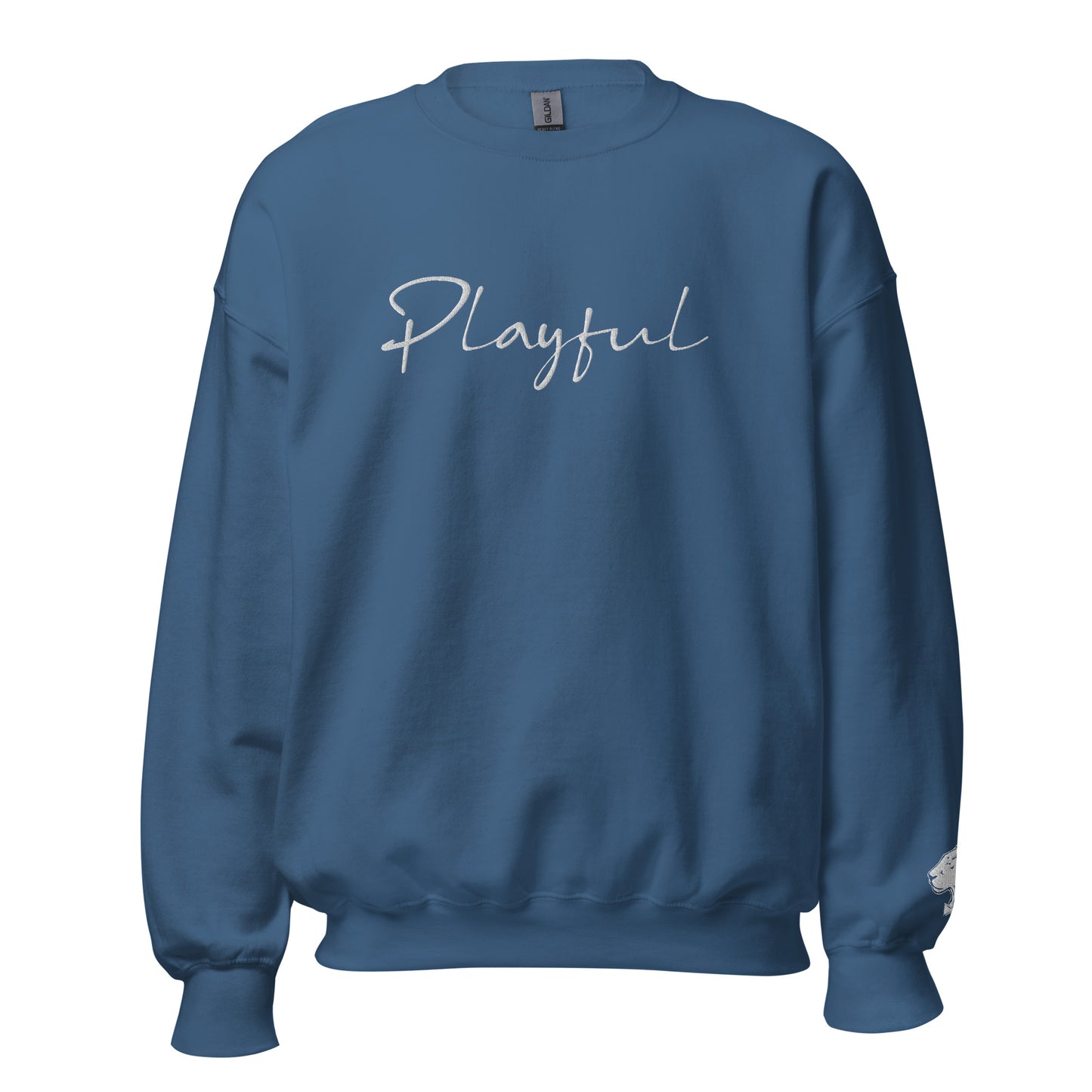 Playful White Embroidered Signature (Unisex) Sweatshirt