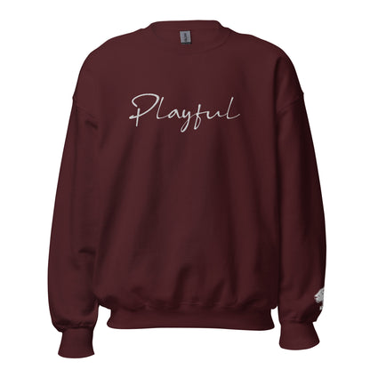 Playful White Embroidered Signature (Unisex) Sweatshirt