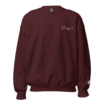 Playful White Embroidered Signnature (Unisex) Sweatshirt