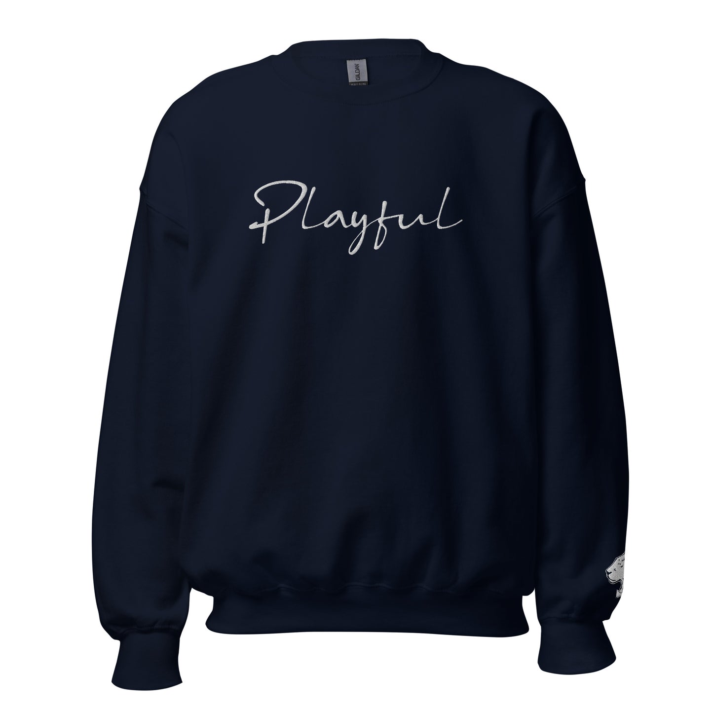 Playful White Embroidered Signature (Unisex) Sweatshirt