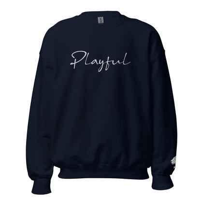 Playful White Embroidered Signature (Unisex) Sweatshirt