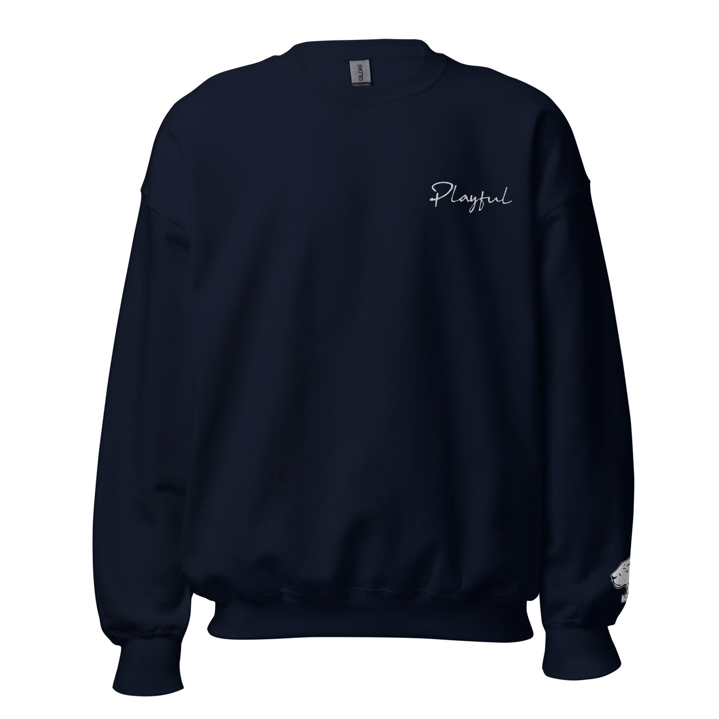 Playful White Embroidered Signnature (Unisex) Sweatshirt