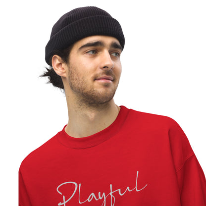 Playful White Embroidered Signature (Unisex) Sweatshirt
