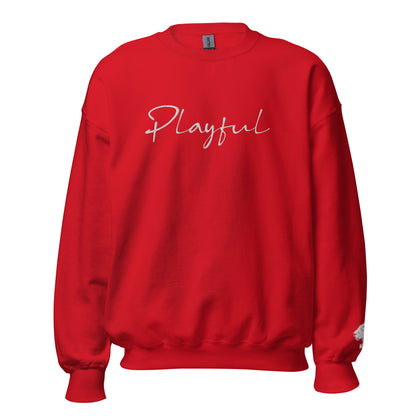 Playful White Embroidered Signature (Unisex) Sweatshirt