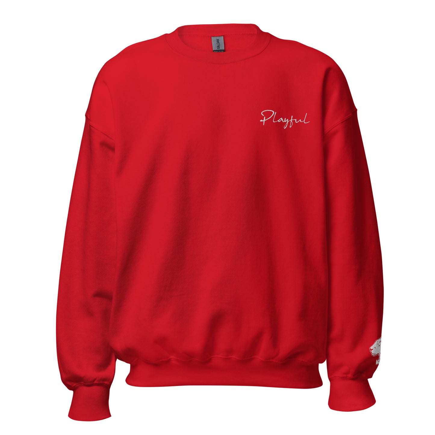Playful White Embroidered Signnature (Unisex) Sweatshirt