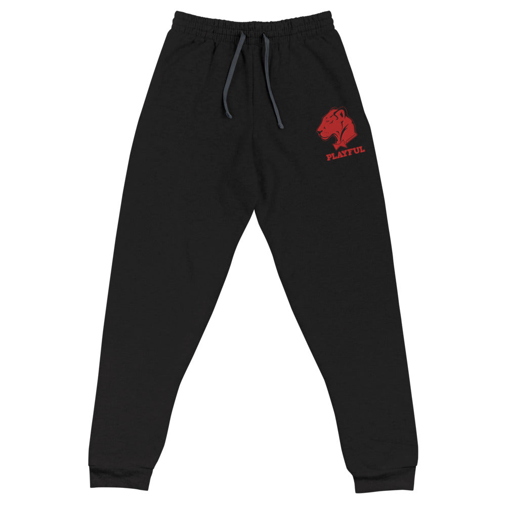 Playful Red Embroidered Logo (Unisex) Joggers