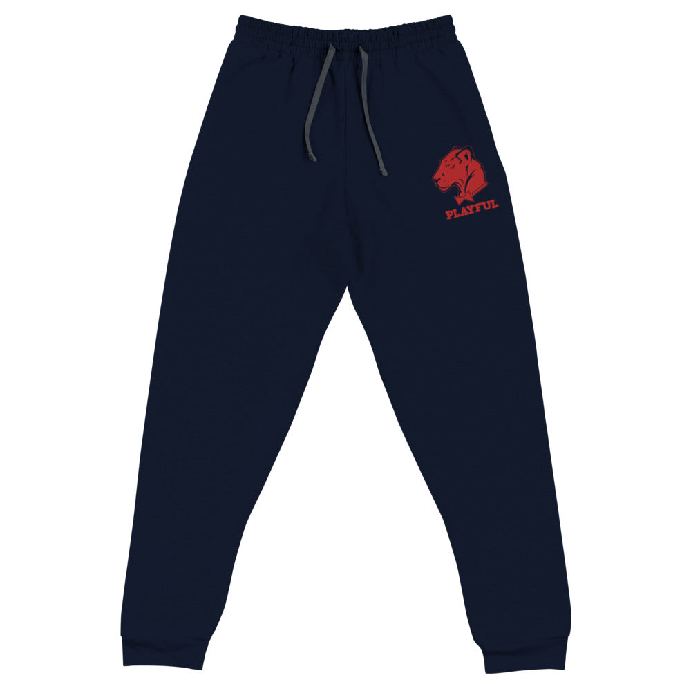 Playful Red Embroidered Logo (Unisex) Joggers