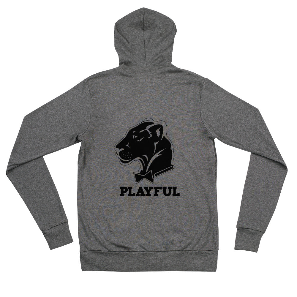 Playful Lightweight Solid Black Logo (Unisex) Zip Hoodie