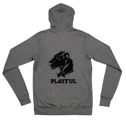 Playful Lightweight Solid Black Logo (Unisex) Zip Hoodie