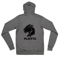 Playful Lightweight Solid Black Logo (Unisex) Zip Hoodie