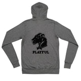 Playful Lightweight Solid Black Logo (Unisex) Zip Hoodie