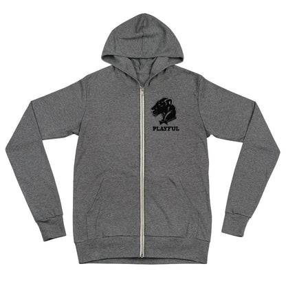 Playful Lightweight Solid Black Logo (Unisex) Zip Hoodie