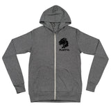 Playful Lightweight Solid Black Logo (Unisex) Zip Hoodie