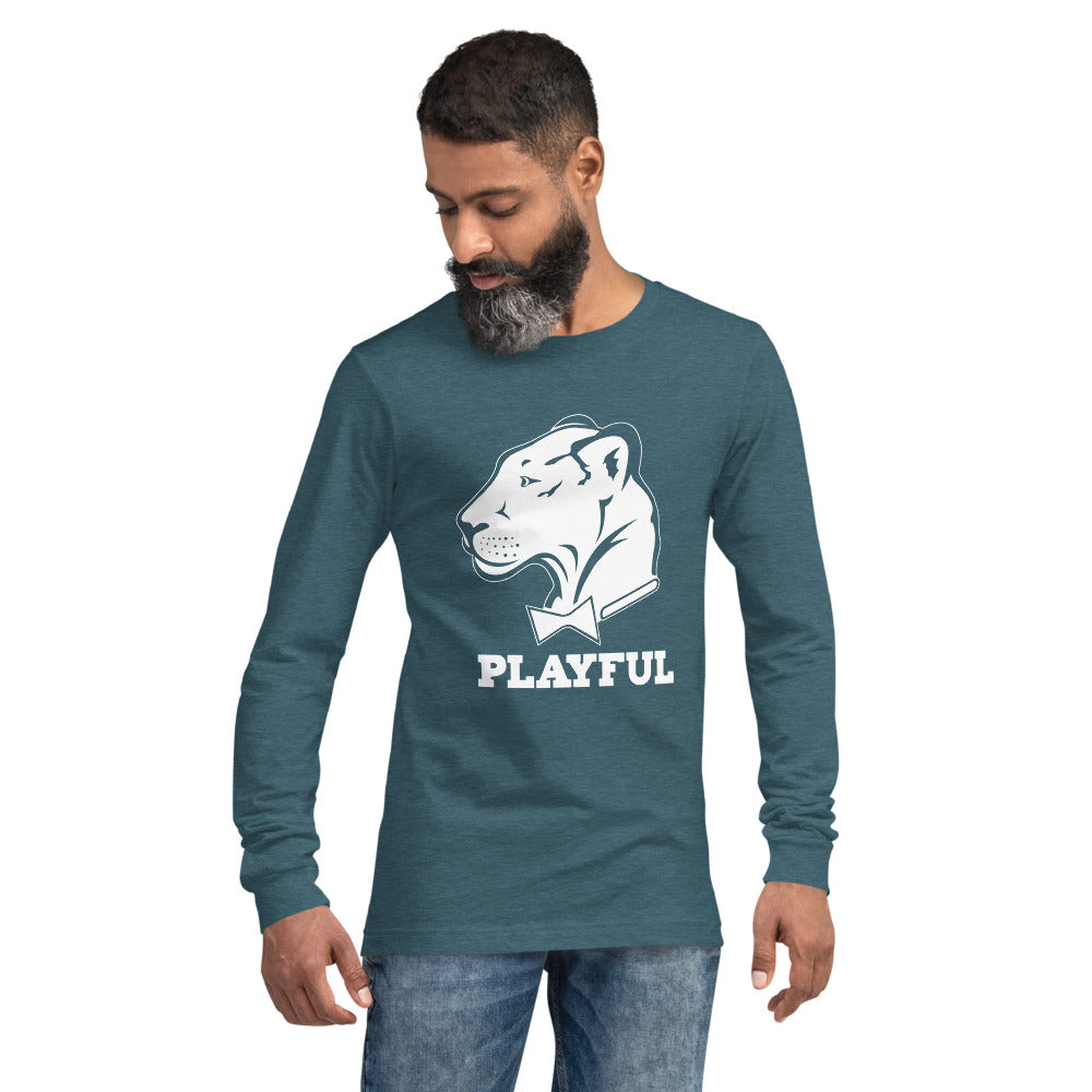 Playful Solid White Logo (Unisex) Long Sleeve Tee