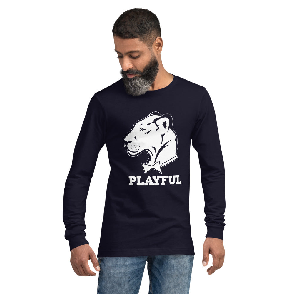 Playful Solid White Logo (Unisex) Long Sleeve Tee