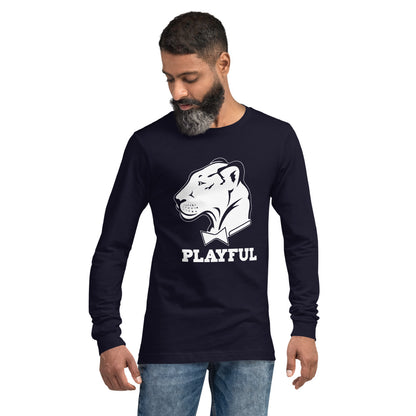 Playful Solid White Logo (Unisex) Long Sleeve Tee