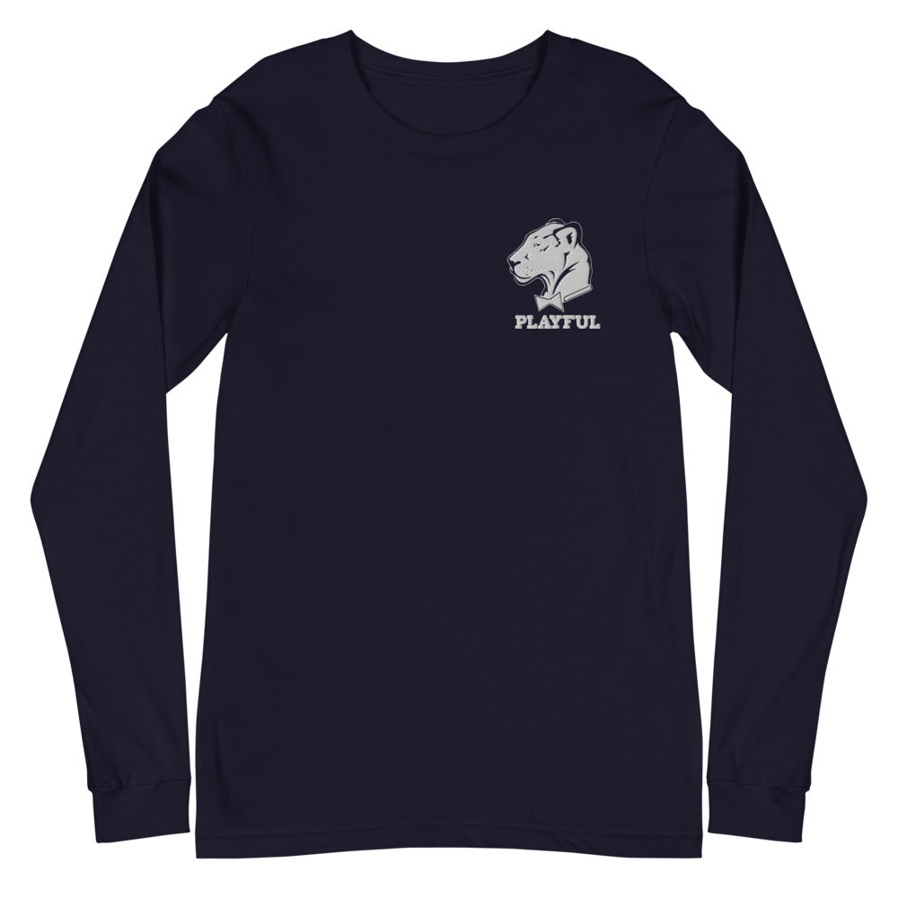 Playful White Embroidered Logo (Unisex) Long Sleeve Tee
