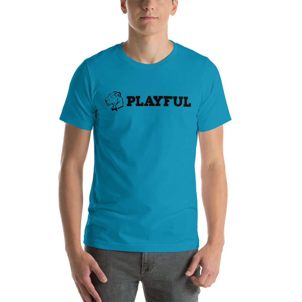 Playful Black Aligned Logo Short-Sleeve (Unisex) T-Shirt