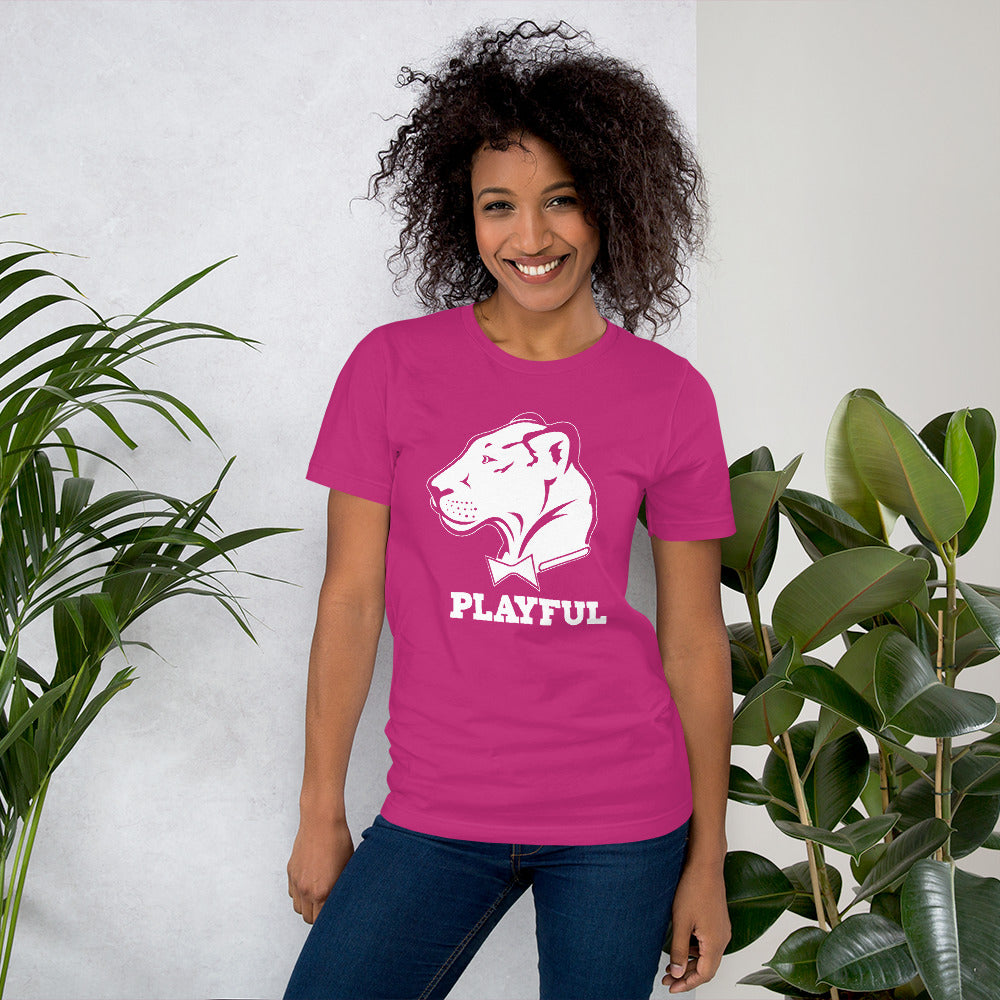 Playful Solid White Logo Short-Sleeve (Unisex) T-Shirt