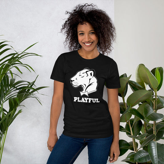 Playful Solid White Logo Short-Sleeve (Unisex) T-Shirt