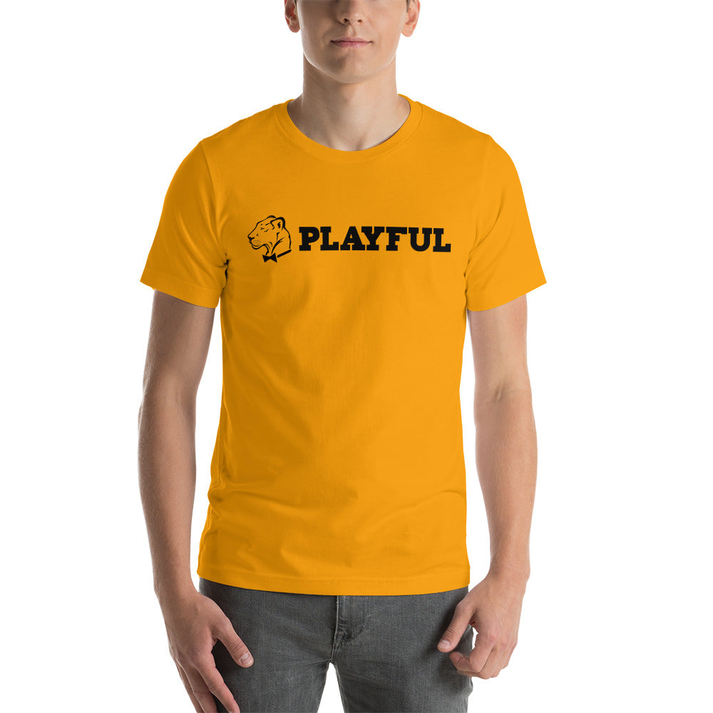 Playful Black Aligned Logo Short-Sleeve (Unisex) T-Shirt