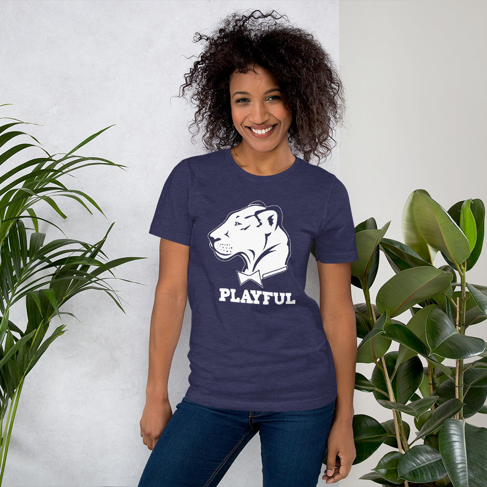 Playful Solid White Logo Short-Sleeve (Unisex) T-Shirt