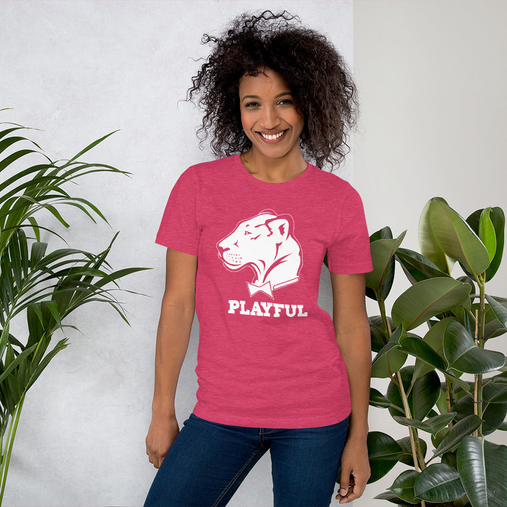 Playful Solid White Logo Short-Sleeve (Unisex) T-Shirt
