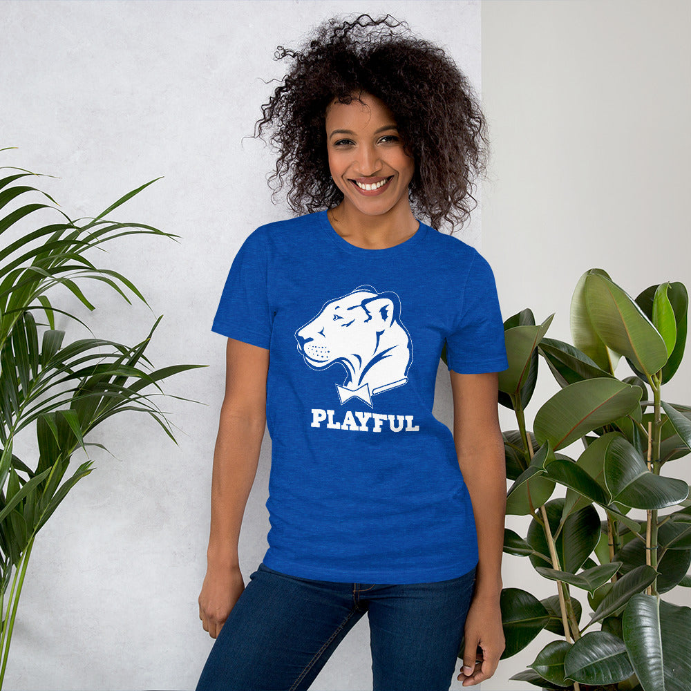 Playful Solid White Logo Short-Sleeve (Unisex) T-Shirt
