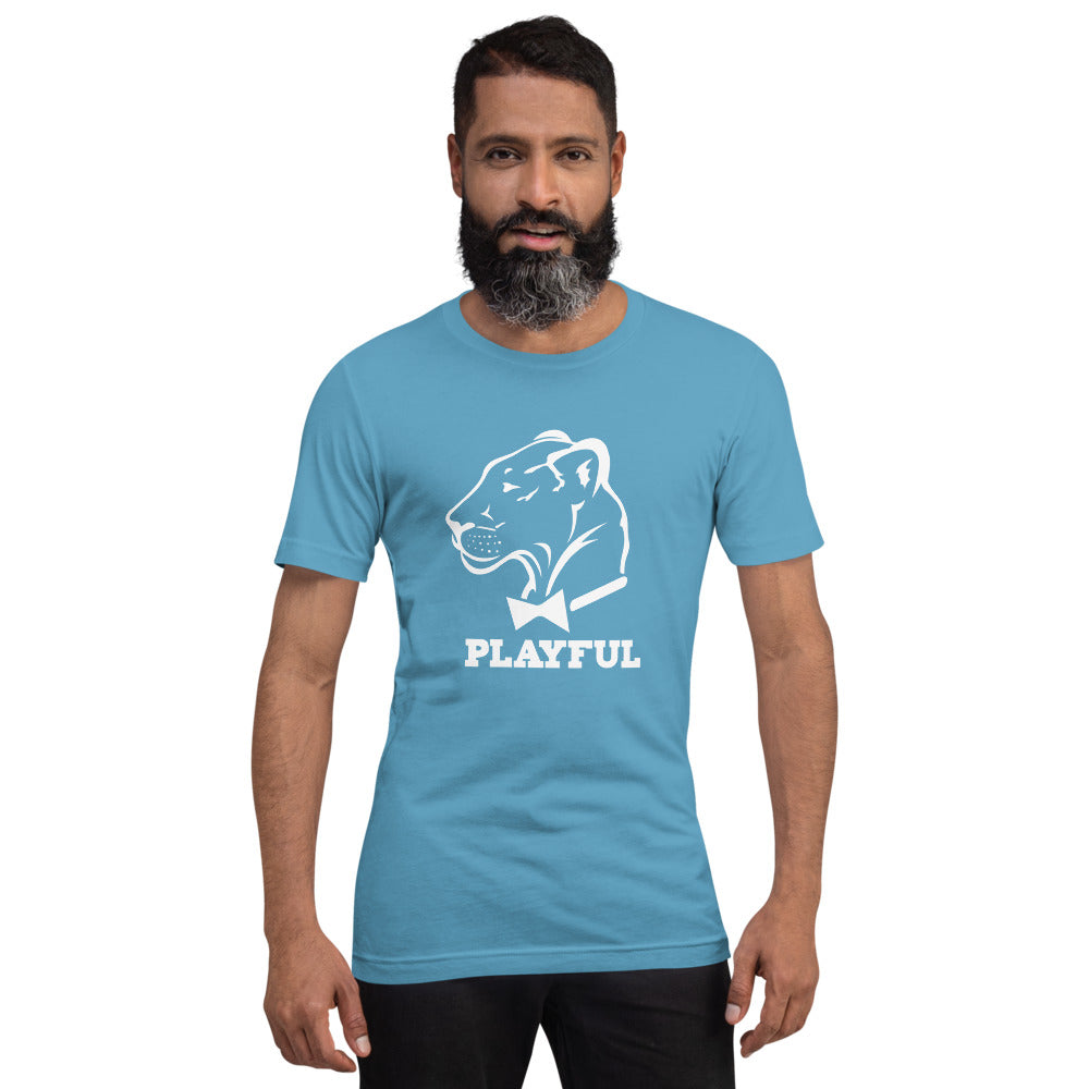 Playful Classic White Logo Short-Sleeve (Unisex) T-Shirt