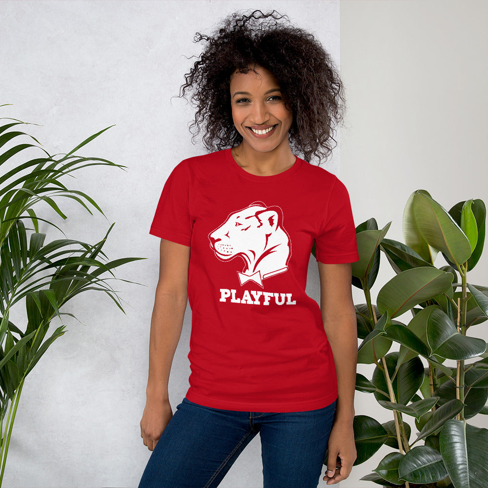 Playful Solid White Logo Short-Sleeve (Unisex) T-Shirt