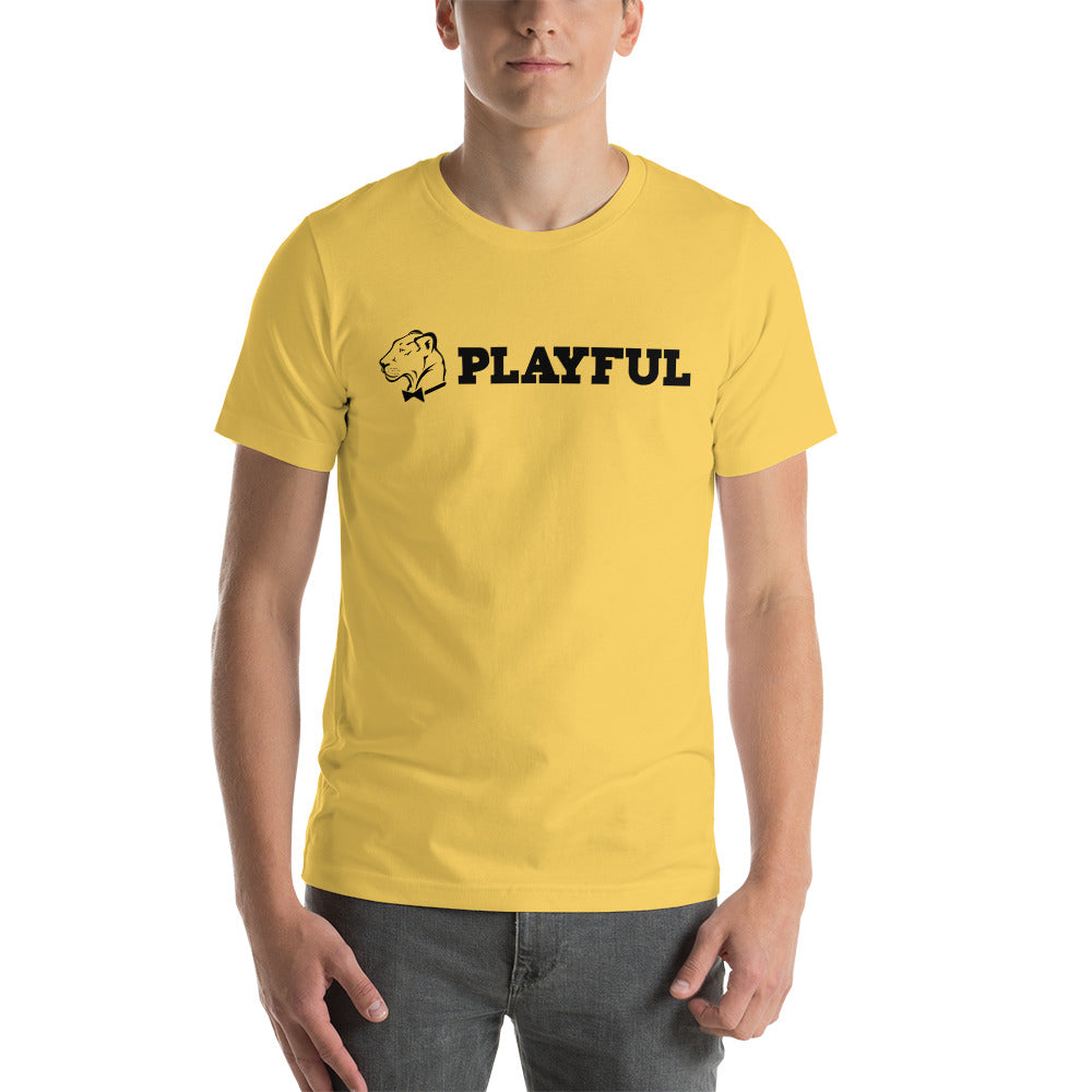 Playful Black Aligned Logo Short-Sleeve (Unisex) T-Shirt