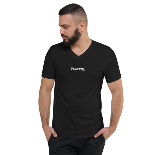 Playful Embroidered (Unisex) Short Sleeve V-Neck T-Shirt