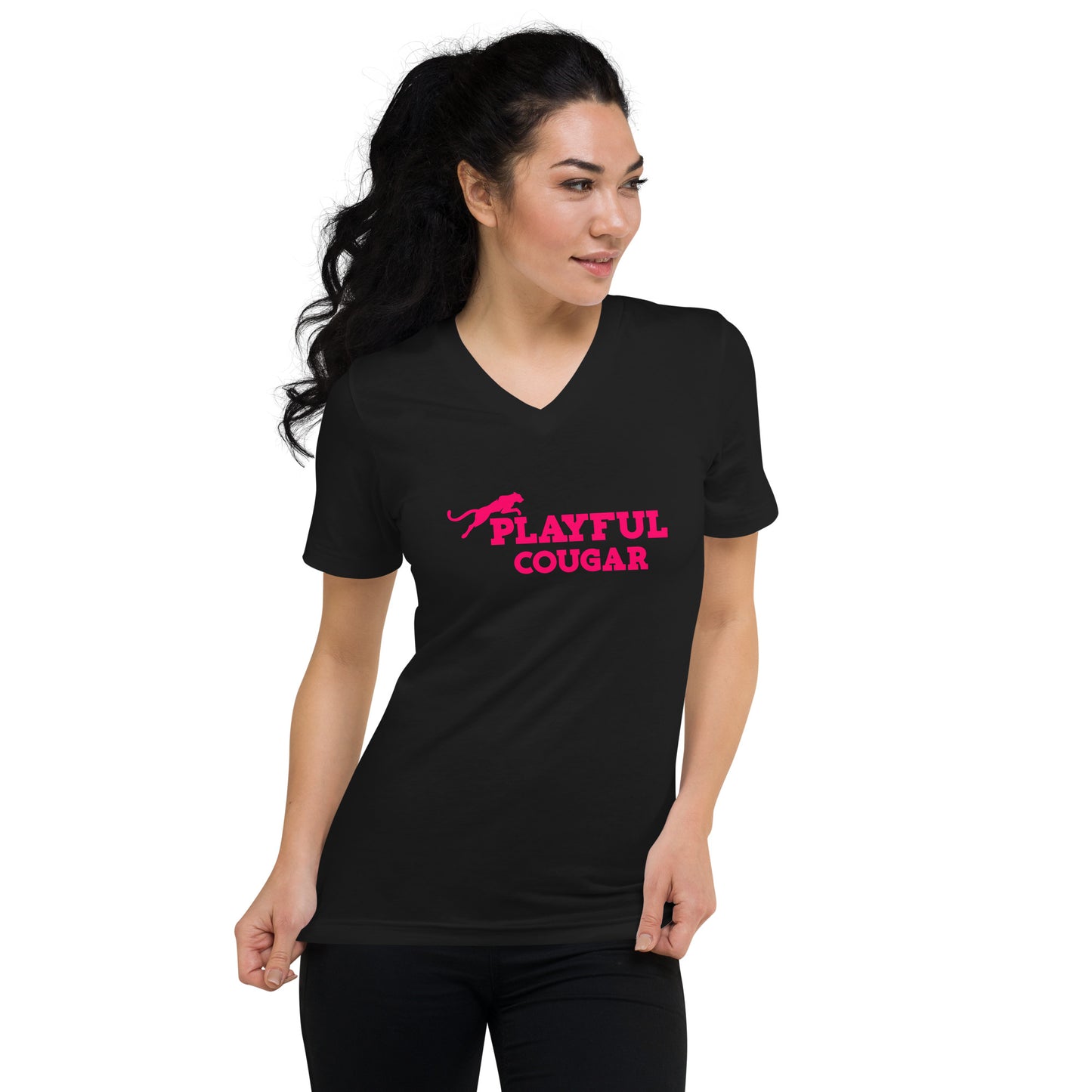 Playful Cougar Short Sleeve V-Neck T-Shirt