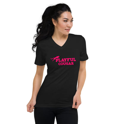 Playful Cougar Short Sleeve V-Neck T-Shirt