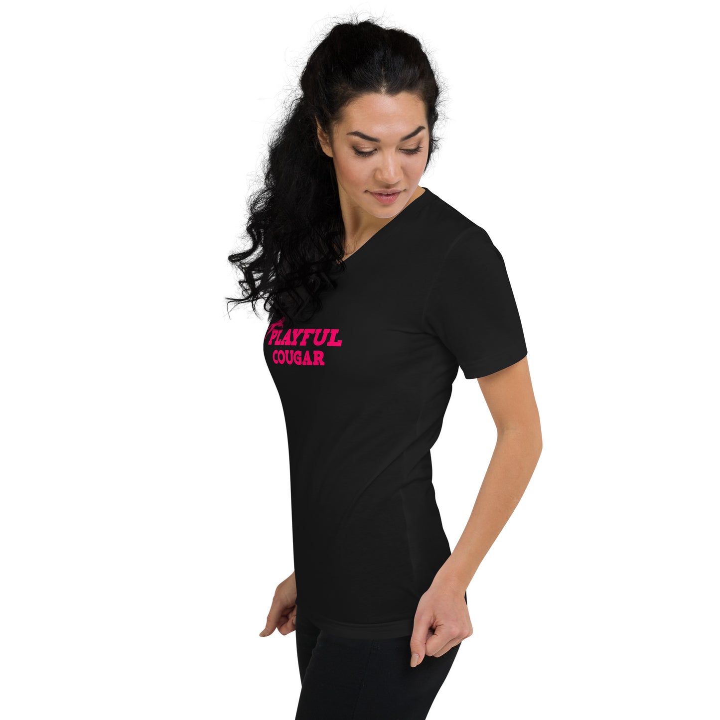 Playful Cougar Short Sleeve V-Neck T-Shirt